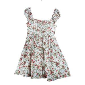 Mixed Threads Los Angeles Floral Cottagecore Mini Dress Lace Trim Puff Sleeve LG